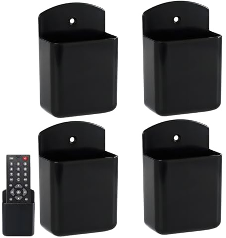 4 Pcs Wall Remote Control Holder, Black Remote Control Holder Wall Mounted | Self Adhesive TV Controller Holders, Durable Suitable for Homes Offices and Schools
