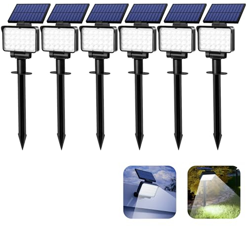Solpex Lot de 6 Spots Solaires d'extérieur, Projecteurs Solaires,IP65 étanches à 24 LED Lampes solaires pour Chemins, extérieur Jardins, Clôtures (Blancs) | Lampes solaires de jardin étanches IP65 à 3 niveaux de luminosité, pour extérieur, jardin, chemin, terrasse (blanc)