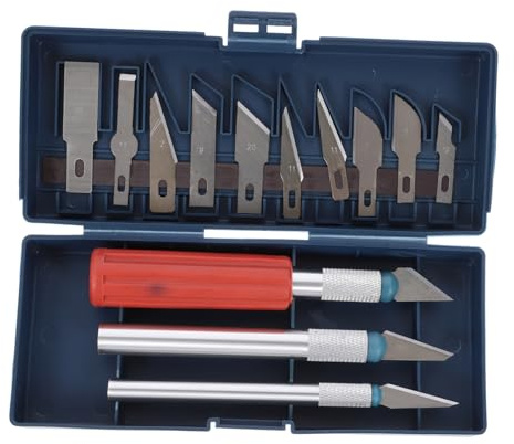 STOBAZA 13pezzi Bisturi Set per Incisione Modelli Stampanti Legno Cartone Plastica Lame Sostituibili Precisione Fai da Te Artigianato Riparazione Blu