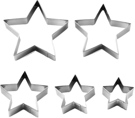 Juego De Cortadores De Galletas En Forma De Estrella - 5 Piezas De Galletas De Acero Inoxidable, Moldes Para Repostería | Cortadores De Metal Para Pasteles Y Fondant, Formas Decorativas Para Golosinas
