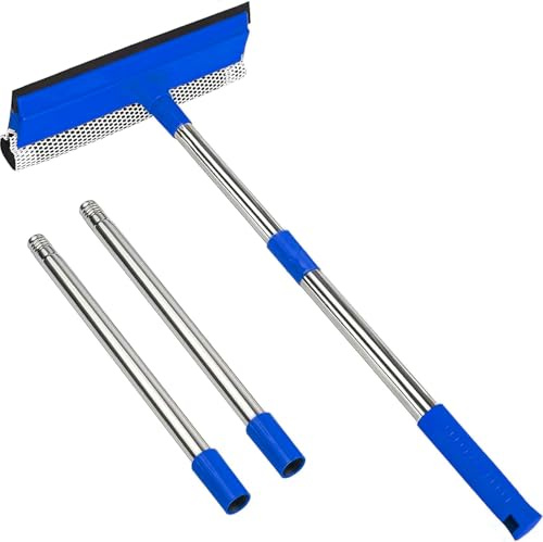 2 in 1 Window Squeegee,Car Window Cleaner Tool with 55 Long Stainless Steel Handle,Sponge Car Squeegee for Home,Gas Station,Glass,Shower,Outdoor High Window Cleaning