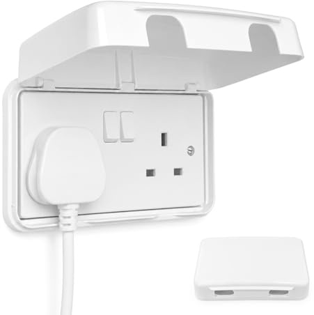 1 Pack Double UK Socket Cover Box, Baby Safety Childproof Electrical Protector, Waterproof Splash Resistant Plug & Switch Guard, Home Safety for Bathroom Nursery, (White)
