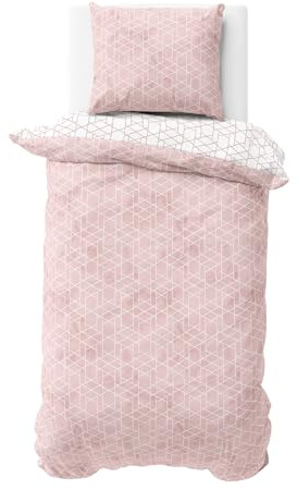 Visaggio Bettwäsche 135x200 cm Rosa - 100% Baumwolle Renforcé Wendebettwäsche mit Reißverschluss, Rosa Weiß Geometrisches Muster, Bettwäsche Set 2-teilig mit Kissenbezug 80x80