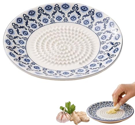 Ceramic Garlic Grater Plate,Handmade Ginger Grater Mincer Bowl,Natural Grinder, Decorative Mincer for Ginger, Garlic, Onion, Cheese, Hand Dish for Garlic,Grinder Working for Home Kitchen (B)