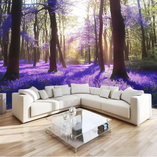 hgjdjhnf Woodland Bellflower Photo Wallpaper Non-woven Wall Mural Modern Design Wall Decor for Living Room Bedroom Purple 400 cm x 280 cm