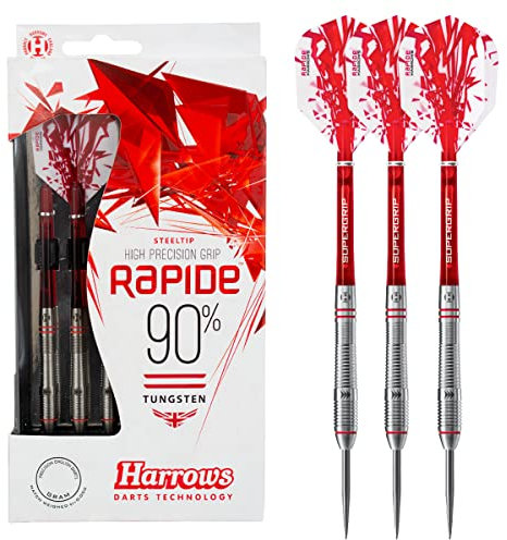 Harrows Rapide 90% Tungsten Darts | Steeldarts-Set mit Tragetasche | 22g, 23g, 24g & 25g | Enthält Supergrip-Schäfte und 100-Mikron-Rapide-Flights