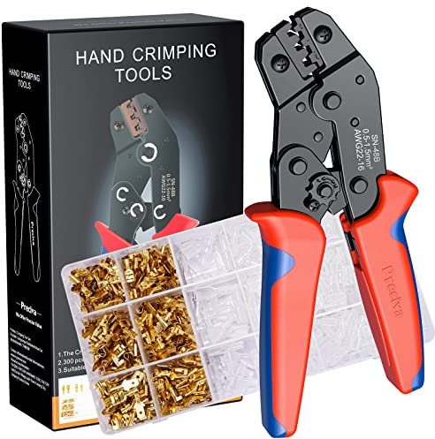 Crimpzange Flachstecker, Crimpzange Flachsteckhülsen Set Preciva Crimpwerkzeug mit 300 stück Flachsteckhülsen Krimpzange für 0,5-1,5 mm² Crimpzangen Crimp Zange, Flachsteckhülsenzange, Crimpwerkzeug