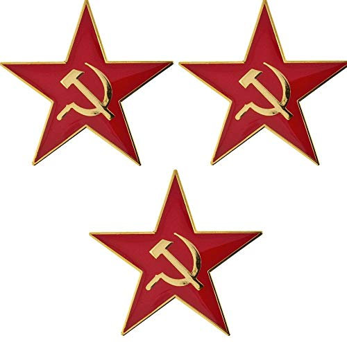 Pack of 3 x Hammer and Sickle Red Star Communist Marxist Socialist metal pin badges