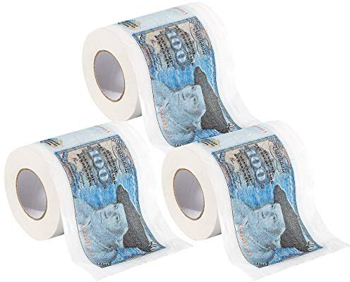 infactory Spaßpapier für Gäste-WC: 3 Rollen Retro-Toilettenpapier 100 D-Mark (lustige Klopapier-Rollen, Geschenkpapier)