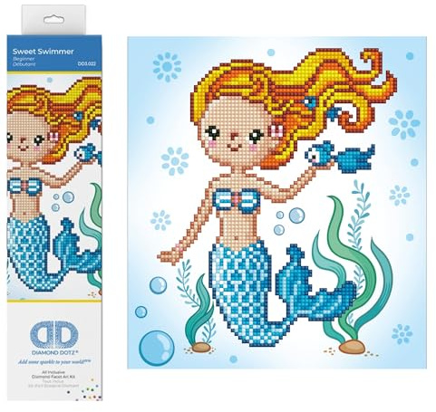 Diamond Dotz DD3-022 Süße Meerjungfrau, ca. 23 x 25 cm groß, Diamond Painting, Malen mit Diamanten, funkelndes Bild zum Selbstgestalten, für Kinder und Erwachsene, Bunt