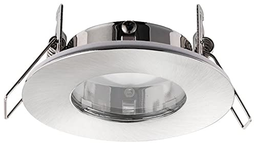 National Lighting Fire Rated LED Downlight Fittings - Round Ultra Slim, Brushed Chrome Downlights for Ceiling - IP65 Rated Bathroom Spotlights - 7W 240V LED GU10 (Not Included) - Pack of 10