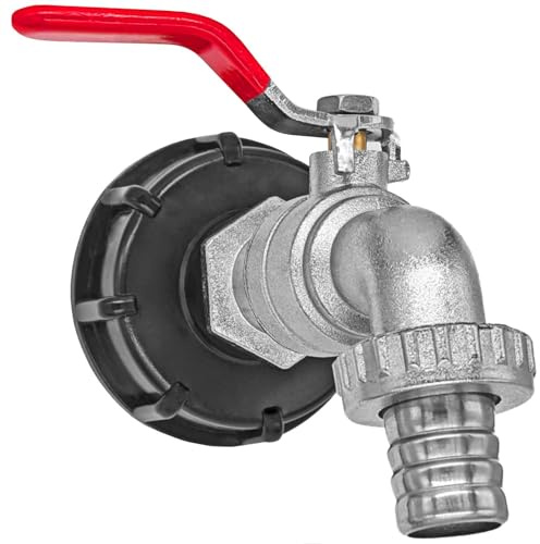 MegaHaustechnik IBC Tank S60x6 Zubehör Anschluß Adapter mit Auslaufhahn, Schlauchtülle AußenØ 19mm für 3/4“ Schlauch, Container GrobgewindeØ 60 x 6mm Gewindesteigung Schraub Anschluß