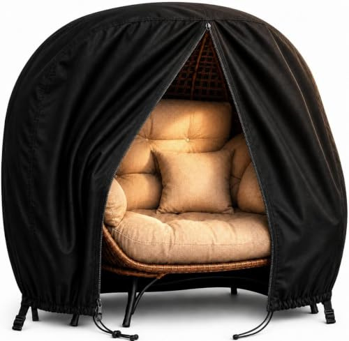 widesmile Double Egg Chair Cover Waterproof Heavy Duty 230x200CM Black | Garden Cocoon Wicker Patio 2 Seat Large Egg Swing Chair Pod Cover, 420D Oxford Fabric With Zipper and Drawstring