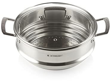 Le Creuset Vaporera con tapa de cristal, diámetro 24 cm, Acero inoxidable, 96101924001000