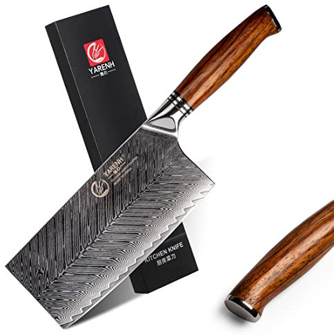 YARENH Hackmesser Damast, Chinesisches Kochmesser 17.6cm, Scharf Küchenmesser, 73 Schichten Damaststahl Hochwertige Kochen Messer, Sandelholzgriff, Mit Geschenkbox