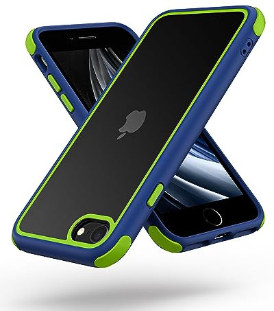 MobNano Ultra Hybrid Durchsichtig Handy Hülle für iPhone se 2022 2020 Hülle, iPhone 8 7 Hülle, Stoßfest Bumper Transparent Handyhülle 360 Grad Kantenschutz Silikon iPhone 7 8 SE2 3 Case Blau Gelbgrün