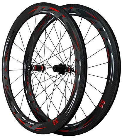 Fahrrad Laufradsatz 700C Fahrradradsatz Vordere Hintere Rennrad-Rad-Rad C/V-Bremse 38/40/55MM Felge Quick Release-Hub Mit Abgedichteten Lagern for 7-12 Kassette Freilauf (Size : 55mm Black Carbon)