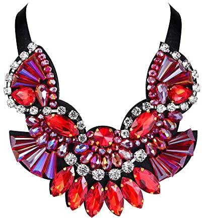 EVER FAITH Klobige Statement Kragen Halskette Rot Strass-Kristall Vintage Kostüm für Damen