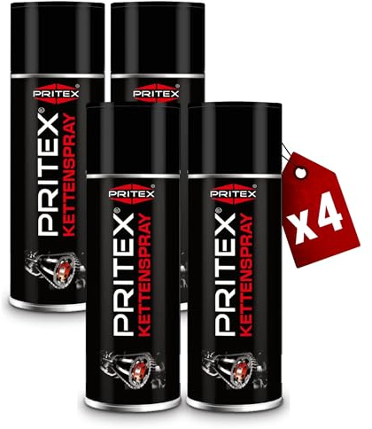 PRITEX – Kettenspray 4 x 400 ml für Motorrad & Fahrrad – Kettenfett bietet hohen Schutz vor Reibung, Verschleiß & Korrosion – Schmiermittel Spray mit sehr guter Haftung & Schmierleistung – Kettenöl