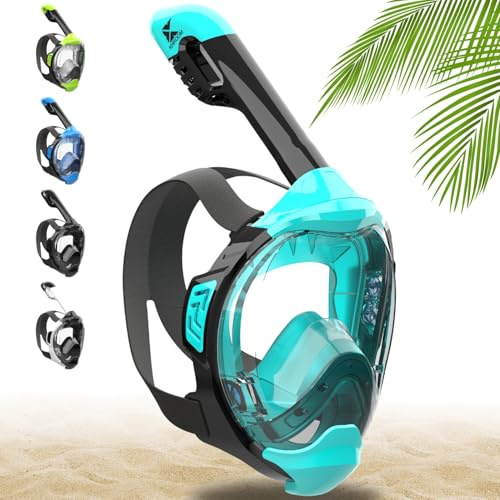 Khroom Máscara de esnórquel para Adultos y niños - Seaview Y | Sin Problemas de CO2 | Máscara Completa para Snorkeling| Equipo de Snorkel con máscara Integral Completa para Adultos (XS Turquesa)