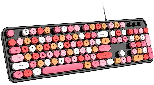 Dilter Wired Keyboard, 104 Keys Full-Sized Typewriter Keyboards, USB Plug and Play Office Keyboard with Number Pad, Caps Indicators for Windows 7 8 10, PC, Laptop, Desktop (Black Colorful)