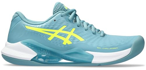 ASICS Damen Tennisschuhe Gel-Challenger 14 Indoor gris Blue Safety Yellow hellblau gelb - 10.5/42.5