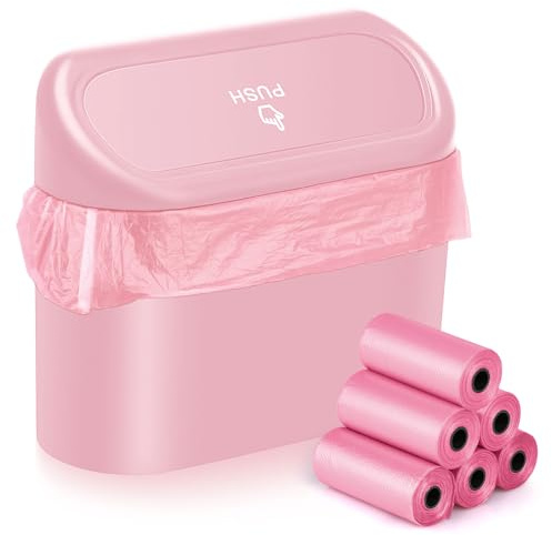 1 Pcs Pink Car Accessories Mini Car Bin Pink with Lid ＆ 100 Pcs Trash Bags | Bin for Car Pink Tesla Bin Pink Car Accessories for Women for Back of Car Car Bin Tidy Car Accessories（15.5x6.5x14cm）