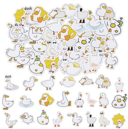 46PCS Cartoon Duck Stickers,Cute Waterproof Vinyl Stickers for Laptop Tablet Phone Hydroflasks Water Bottle Bike Luggage Cup Computer Mug,Funny Cartoon Animals Decals Pack