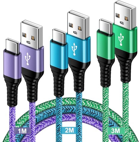 USB C Handy Ladekabel Samsung Schnellladekabel, 3Stück 1M+2M+3M Typ C Kabel | USB Typ C Kabel für Samsung Galaxy S26 Ultra/S25/S24/S23/A15/A16/A17/A34/A35/A36/A56/A55/A54 5G/A53/A52, Huawei P40/P30 Lite