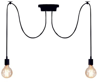 Industrial Lámpara de Araña, Vintage Lámpara de Techo LED Colgante Negro de Suspensión Estilo Vintage Ajustable DIY Techo Araña Lámpara de Luz E27, para Dormitorio Salón Comedor Hotel (2 Brazos)