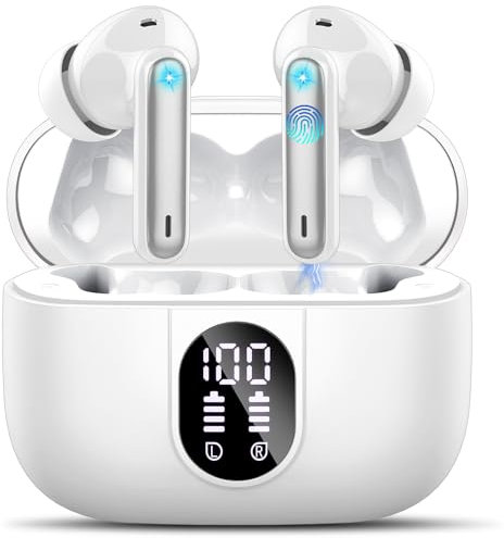 Wireless Earbuds, Bluetooth 5.3 Headphones In Ear with 4 ENC Noise Cancelling Mic, 40H Playtime Bluetooth Earphones, Mini Deep Bass Stereo Ear Buds, IP7 Waterproof Wireless Headphones, LED Display
