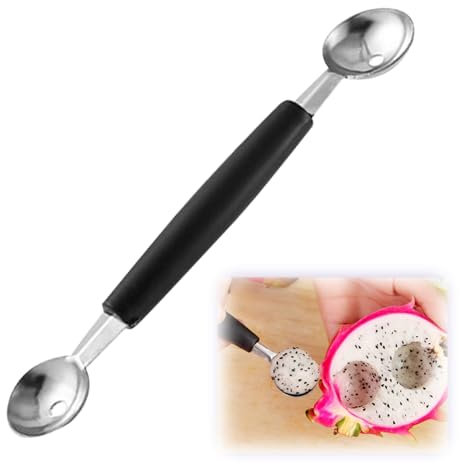 JCUGSBS scavino per Melone - Cucchiaio per Palline di Melone Cucchiaio per Scavare La Frutta Scavino per Palline MeloneDoppia Faccia Baller Melone Cucchiaio per Frutta, Gelato (Nero)