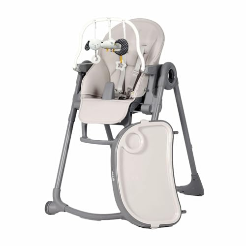 Allis Baby Lola Adjustable Folding High Chair with Multiple Height and Seat Positions, Removable Tray, 5 Point Harness, Portable Highchair for Babies and Toddlers (Light Grey)
