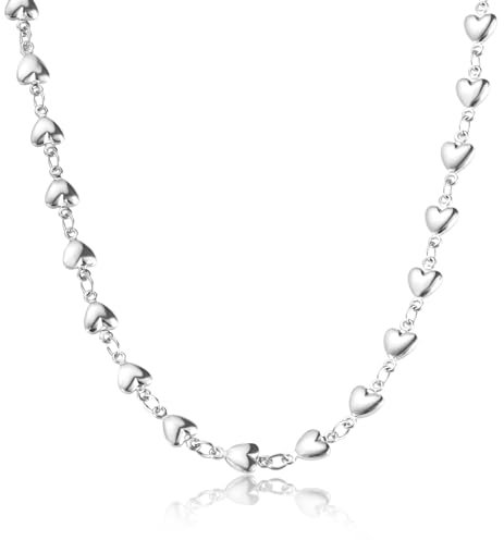 ALEXCRAFT Collana Donna Cuore Catena Cuoricini 925 Collana Cuoricino Argento 925 Girocollo Donna Cuore Argento Sottile Chocker Estive Catenina Argento 925 Donna Rigida 40+5cm