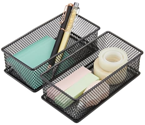 Annova Netz-Schubladenschrank und Regal, Organizer, Aufbewahrungskorb, für Schule, Büro, Zubehör, 2 Stück (Black, 15x7.5x5cm)