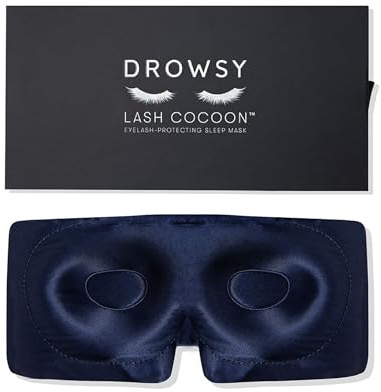 DROWSY Eyelash Protecting Silk Sleep Mask for Natural Lashes & Extensions. Deep Eye Cups, Zero Pressure, Total Blackout, Full Wraparound (Midnight Blue)