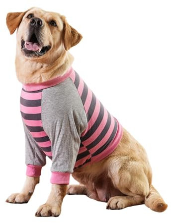 Ellenbogenschutz-Shirt für große Hunde, gestreift, für Schwielen, zur Genesung von Gelenken von Wunden, verdickter Ellenbogen-Hundebekleidung, Pullover für mittelgroße und große Hunde, Größe XL, Rosa
