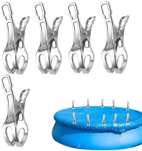 Morsetti per piscina per copertura, clip per telo piscina, Morsetti per tovaglie in acciaio inossidabile, Molletta da bucato in metallo con presa forte, 5 clip grandi per sedia da spiaggia per la