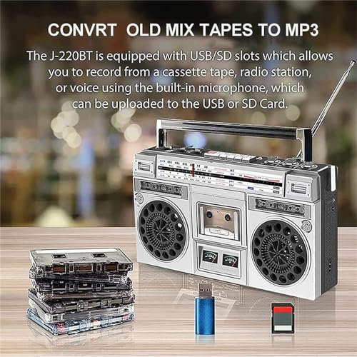 SCHYWL Retro Cassette Player Recorder,Portable Bluetooth Boombox with AM FM Radio Radio,Vintage Cassette Tape Player and Earphone Jack,Support Storage Card and USB,Gift to Elderly and Children