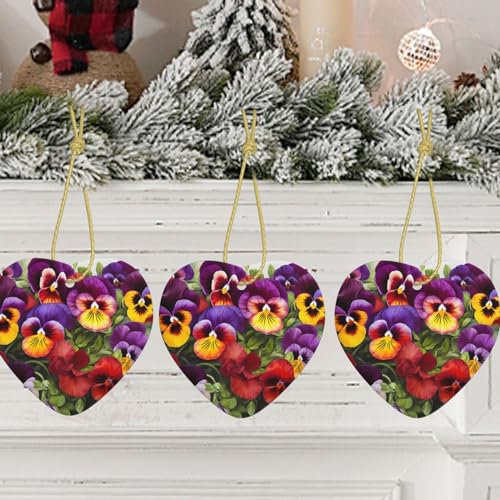 Weihnachtsbaum Keramik Hängende Stiefmütterchen Perfektion Weihnachtsschmuck mit Goldband Herz Hängend für Weihnachtsbaumschmuck Porzellan Anhänger für Xmas Kreative Dekoration Hängend
