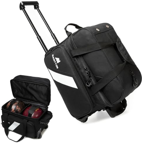 MARITTON Bowling Bag with Wheels, 2 Ball Bowling Bag with Shoes Pocket