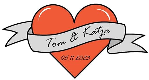 Personalisierte - 20 Temporäre Tattoos - Vorübergehendes Haut Tattoo - ablösbar - Herz mit Namen für Hochzeit