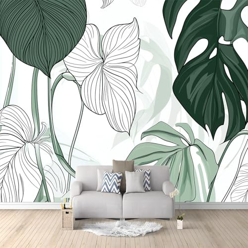 Mural Wallpaper Plant Monstera and Orchid Photo Wallpaper Bedroom Living Room Decoration Poster 400 x 280 cm Non-Woven Premium Art Print Wall Mural 3D Effect Green and White