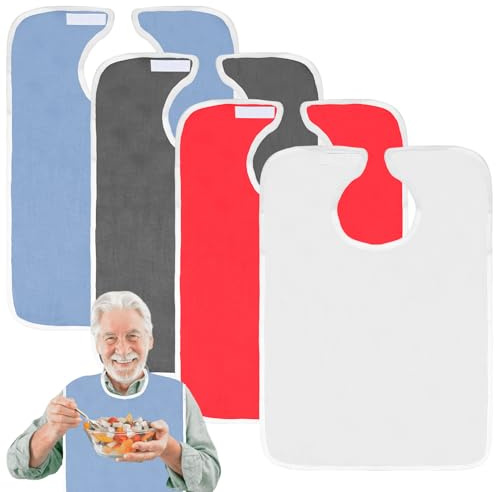 VEGOATY Lot de 4 bavoirs colorés pour adultes, 75 x 45 cm, en tissu éponge, réutilisables, imperméables, lavables, anti-miettes, unisexe, protection des vêtements
