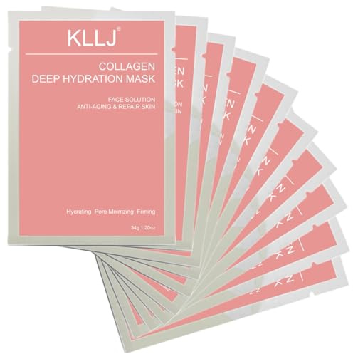 Bio Collagen Mask,10 pièces Collagen Mask Overnight,Bio Collagen Deep Mask,Masque Collagene Korean,Masque Visage,Collagène Masque Hydratant Visage pour Peaux Sèches Ternes