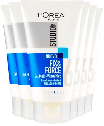 L'Oréal Paris Studio Line Fix&Force Multi-Vitamin Hårgel Stark Fixering 6 Långvarig Tätning Lämnar inga Rester Stärker Håret - 6 Flaskor på 150 ml