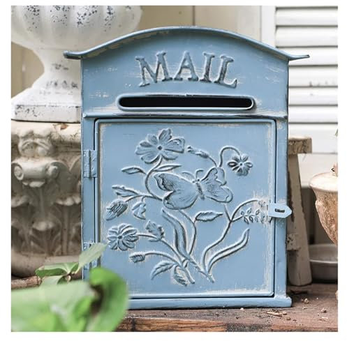 BoîTes Aux Lettres Boîte aux lettres d'extérieur de jardin, boîte aux lettres en fer métallique, boîte aux lettres vintage, taille 26,5 x 10 x 31,5 H CM, bleu, vert, famille Villa Pour Le Rangement Sé