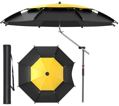 Parasol d'extérieur - Avec ancre de sable - Sac de transport - Grand patio - Pour la plage, la terrasse, le jardin, la pêche en plein air, Modèle de canne de marche, 2.2M/7.2FT