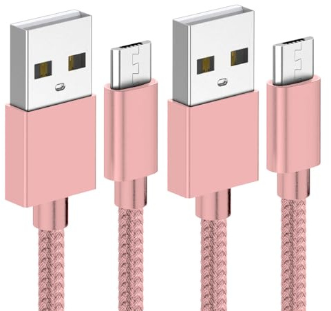 World biz Micro USB Cable, 2Packs 2M Android Charging Cable 3.1A, Micro Charging Cable Braided Compatible with PS4 Controller, Samsung Galaxy J7, S7, S6,Kindle Fire,Tablet (Rose Gold)