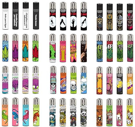 Clipper Bandeja de 48 Mecheros Reutilizables,48 Diseños Únicos Recargable, Piedra de Encendido Sustituible, Ideal para Uso Personal o Negocios (48Mix-A)
